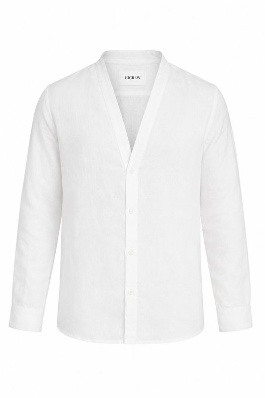 Camisa cuello japonés lino blanca