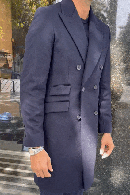 Abrigo cruzado lana cashmere azul marino
