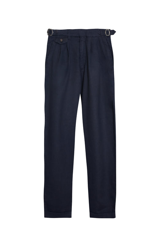 Pantalón pinzas lino fluido azul marino