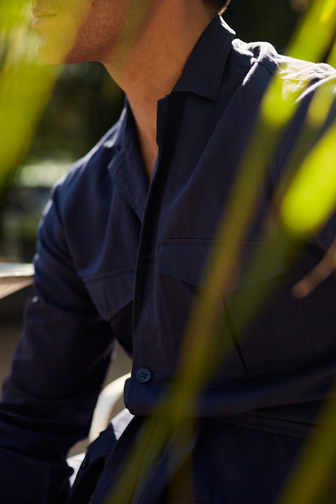 Camisa Sahariana lino azul marino