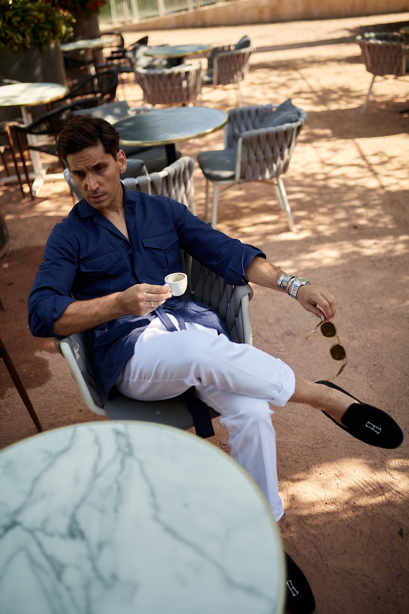 Camisa Sahariana lino azul marino