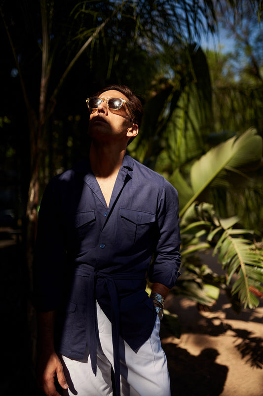 Camisa Sahariana lino azul marino