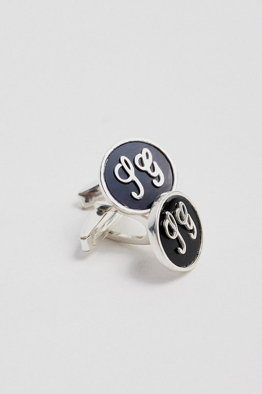 Gemelos plata personalizables nácar negro