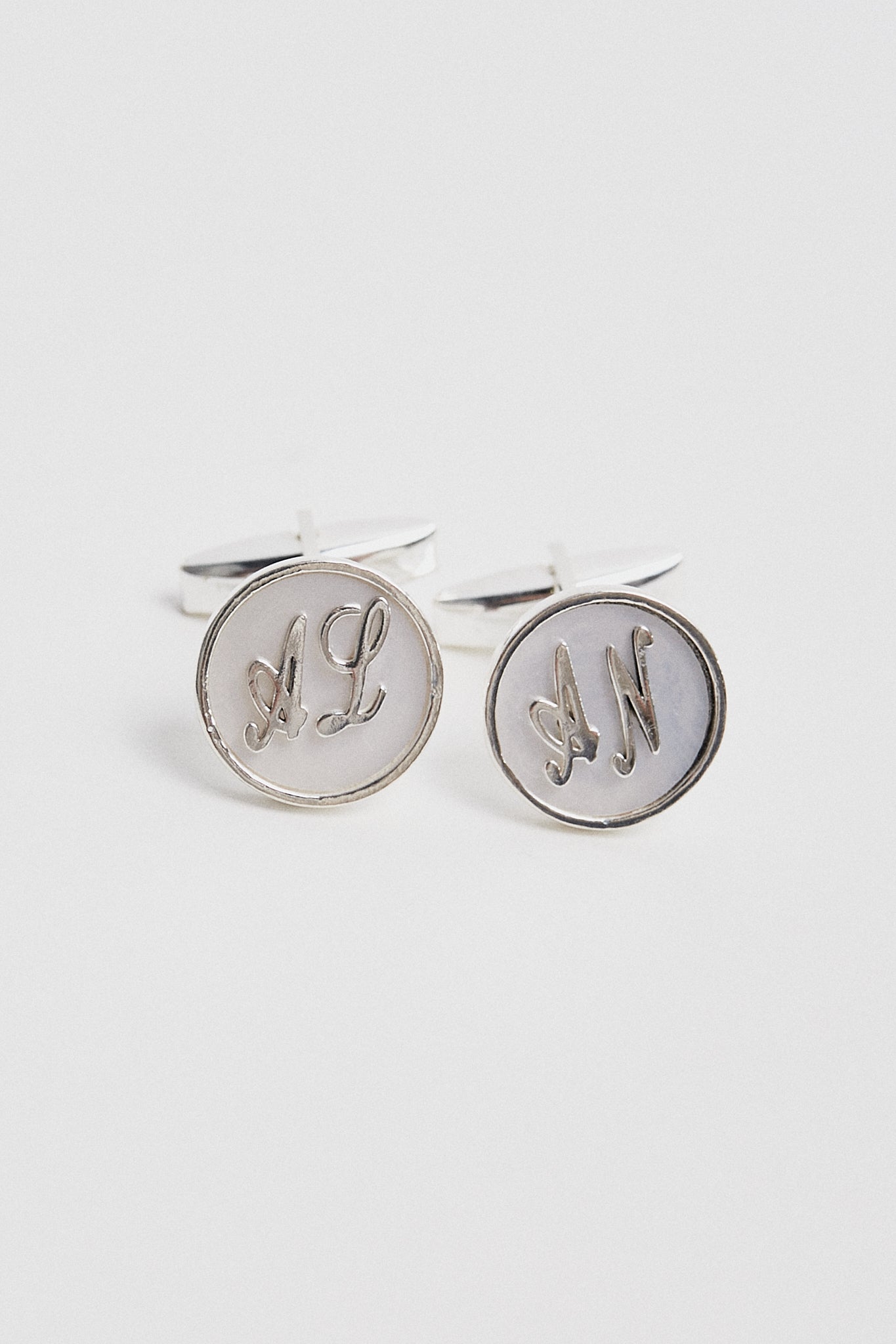 Gemelos plata personalizables nácar blanco