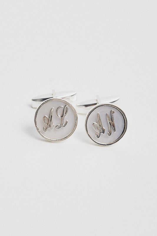 Gemelos plata personalizables nácar blanco