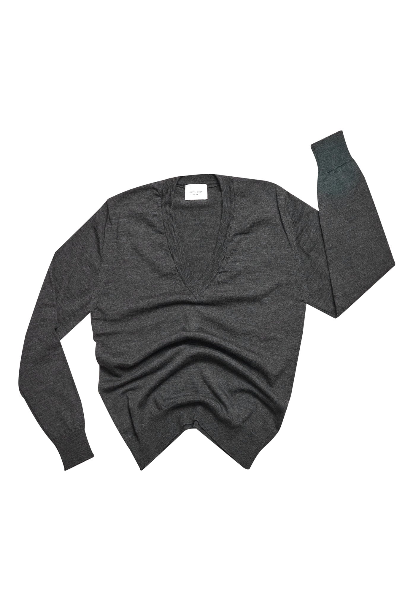 Jersey pico largo lana merino gris carbón