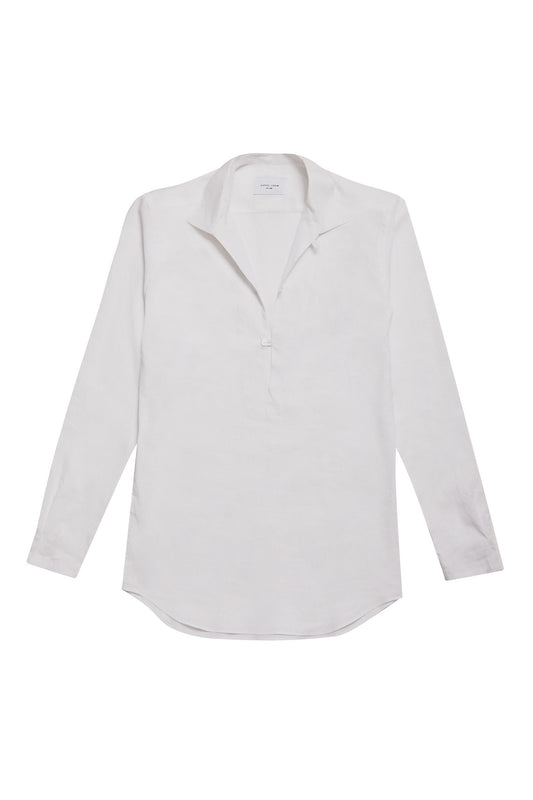 Camisa polera lino broches blanca