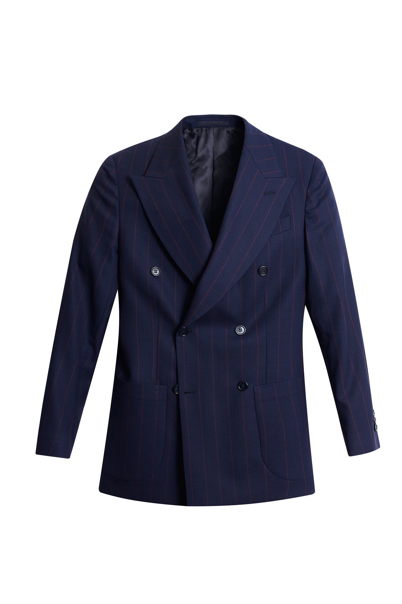Americana traje cruzado diplomático azul marino raya burdeos