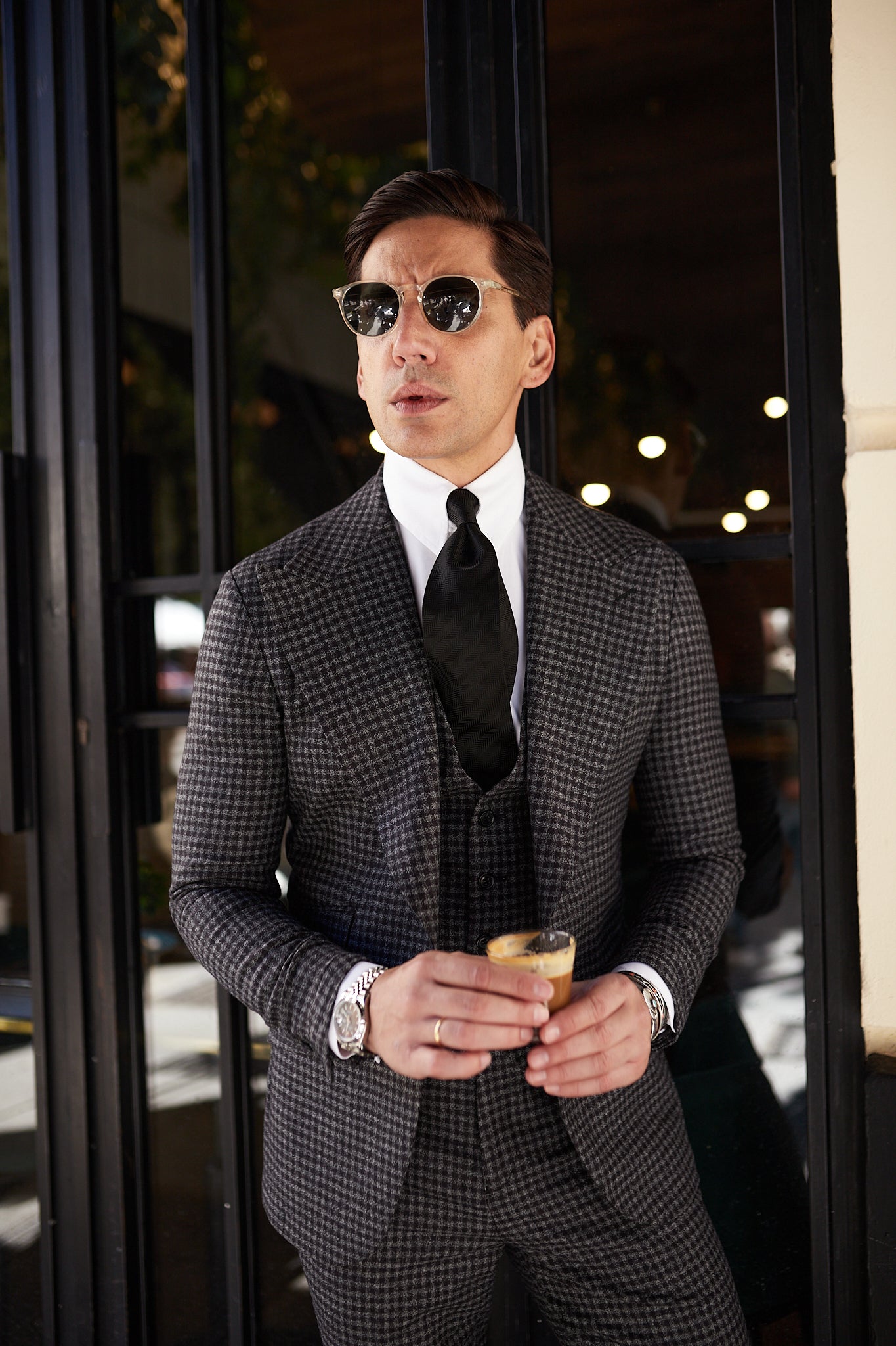 Americana traje cuadros gris negro