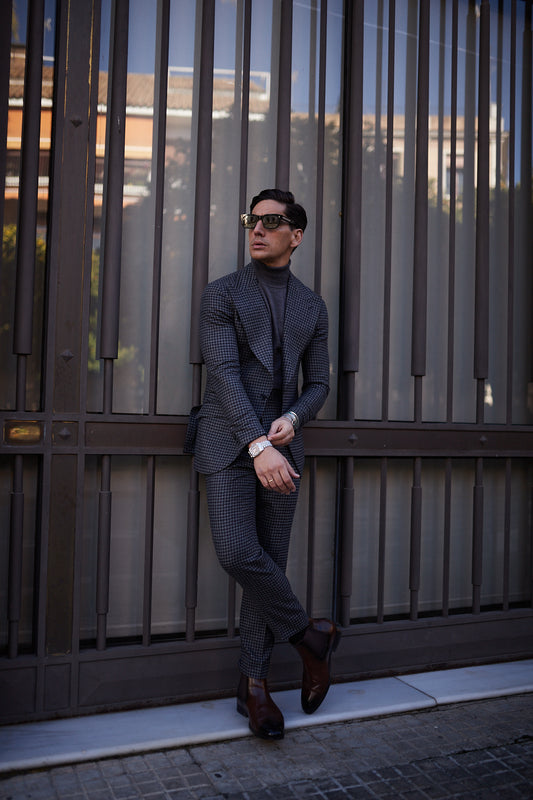 Pantalón traje cuadros gris negro