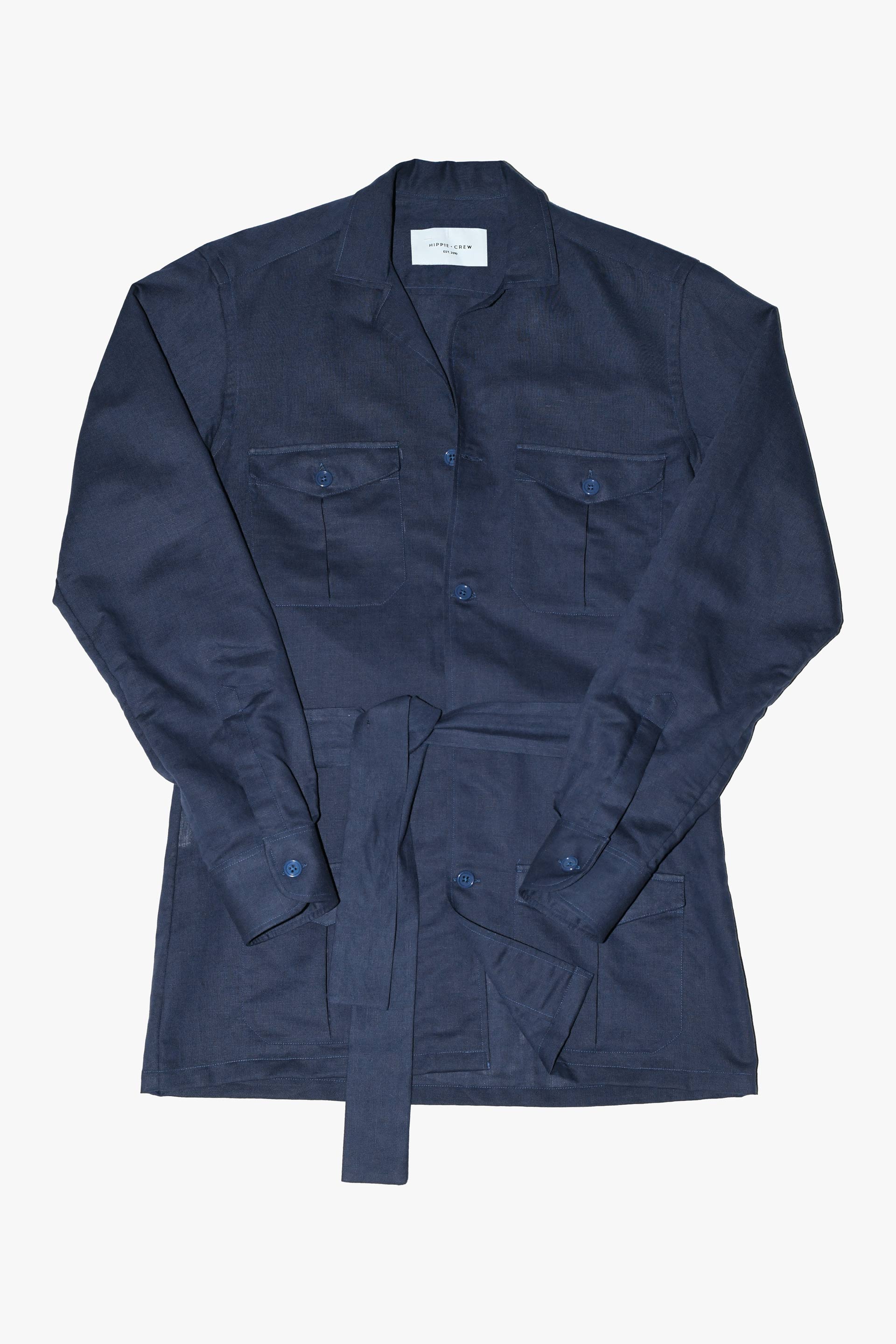 Camisa MTO Sahariana lino Azul marino Hippie Crew