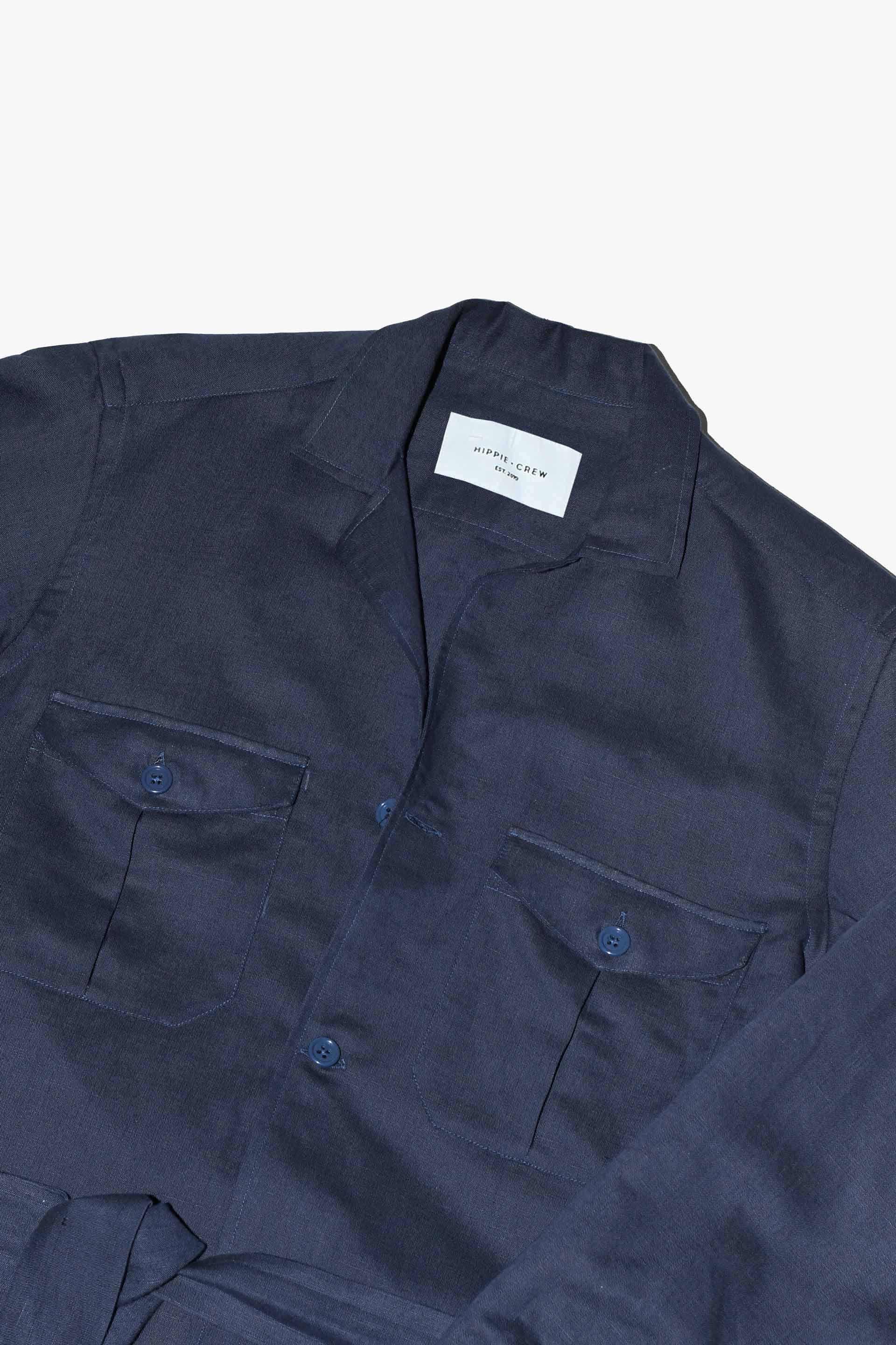 Camisa MTO Sahariana lino Azul marino Hippie Crew
