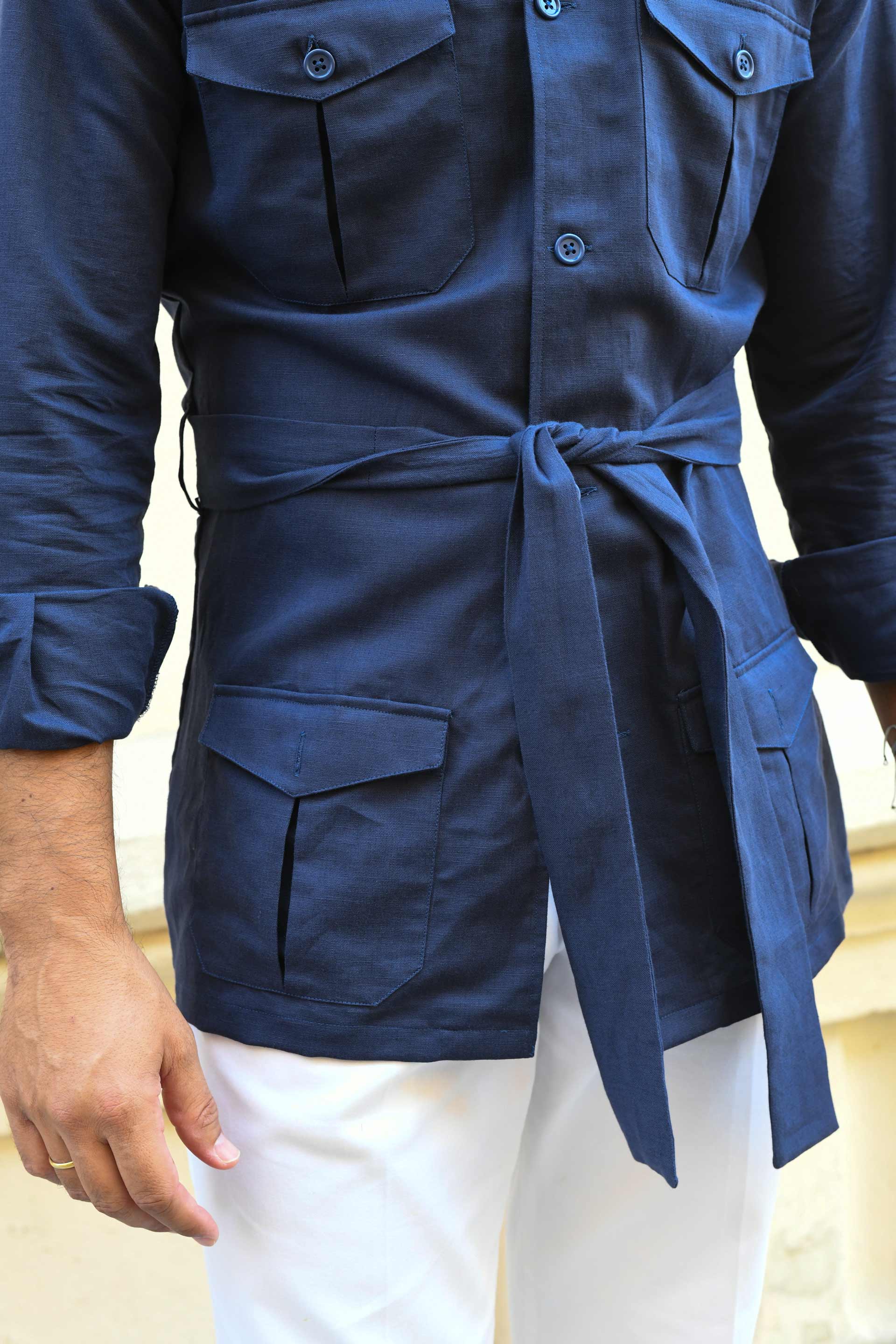 Camisa MTO Sahariana lino Azul marino Hippie Crew