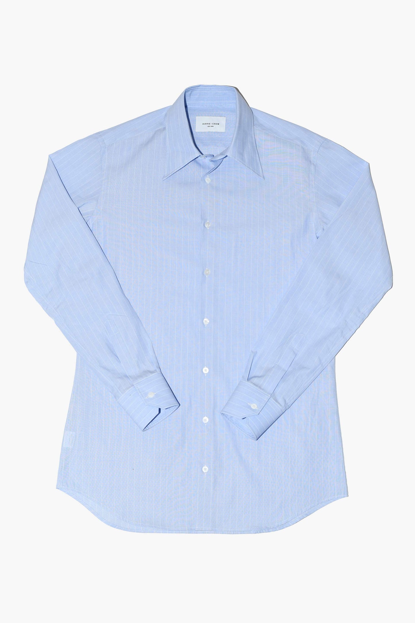 Camisa vestir azul rayas cuello inglés