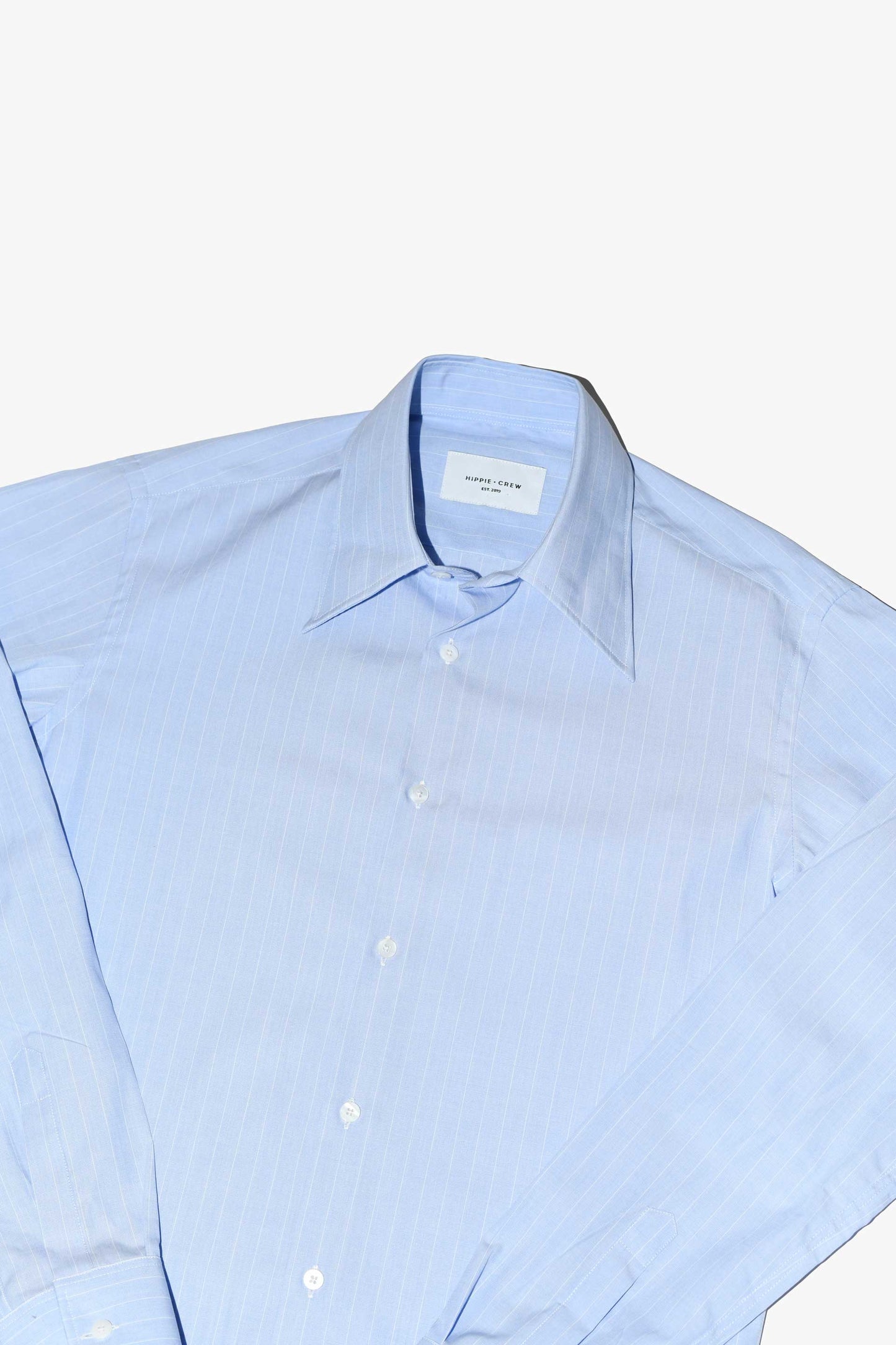 Camisa vestir azul rayas cuello inglés