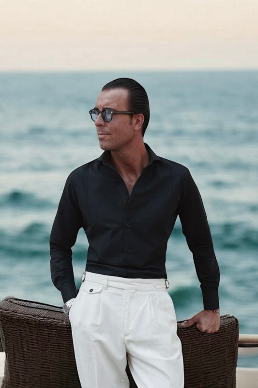 Camisa lino pechera negra