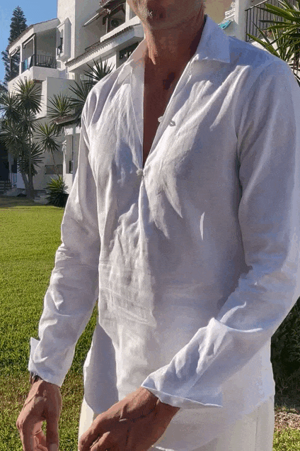 Camisa polera lino broches blanca