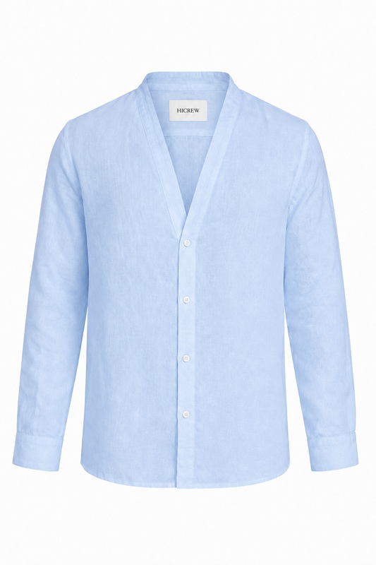 Camisa cuello japonés lino azul claro