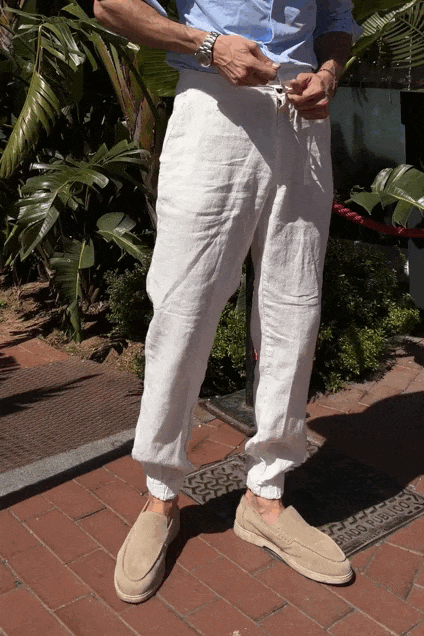 Pantalón jogger lino blanco