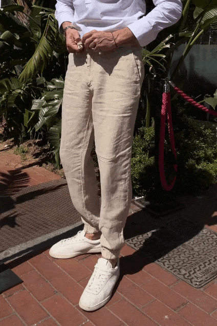 Pantalón jogger lino beige