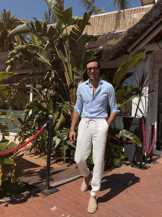 Pantalón jogger lino blanco