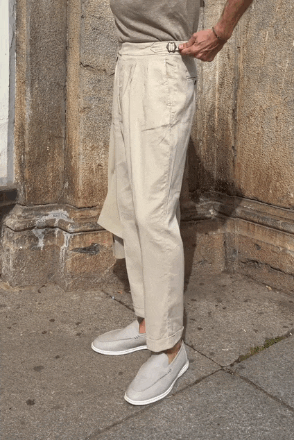 Pantalón pinzas lino fluido beige