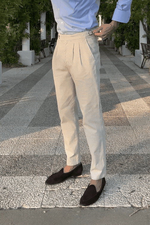 Pantalón pinzas beige fluido