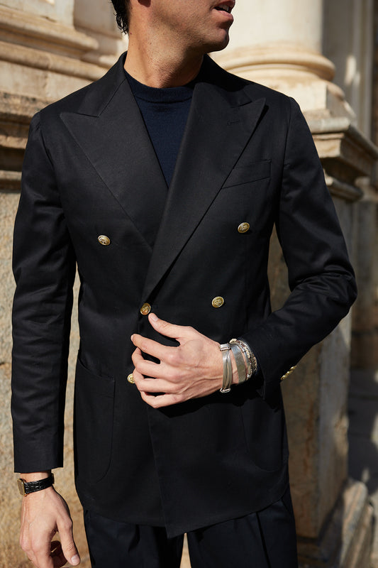 Americana Traje cruzado algodón azul marino