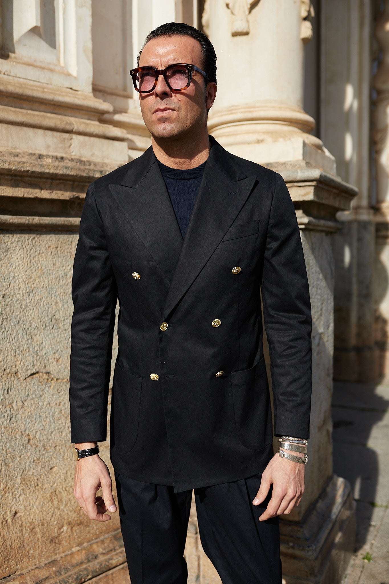 Americana Traje cruzado algodón azul marino