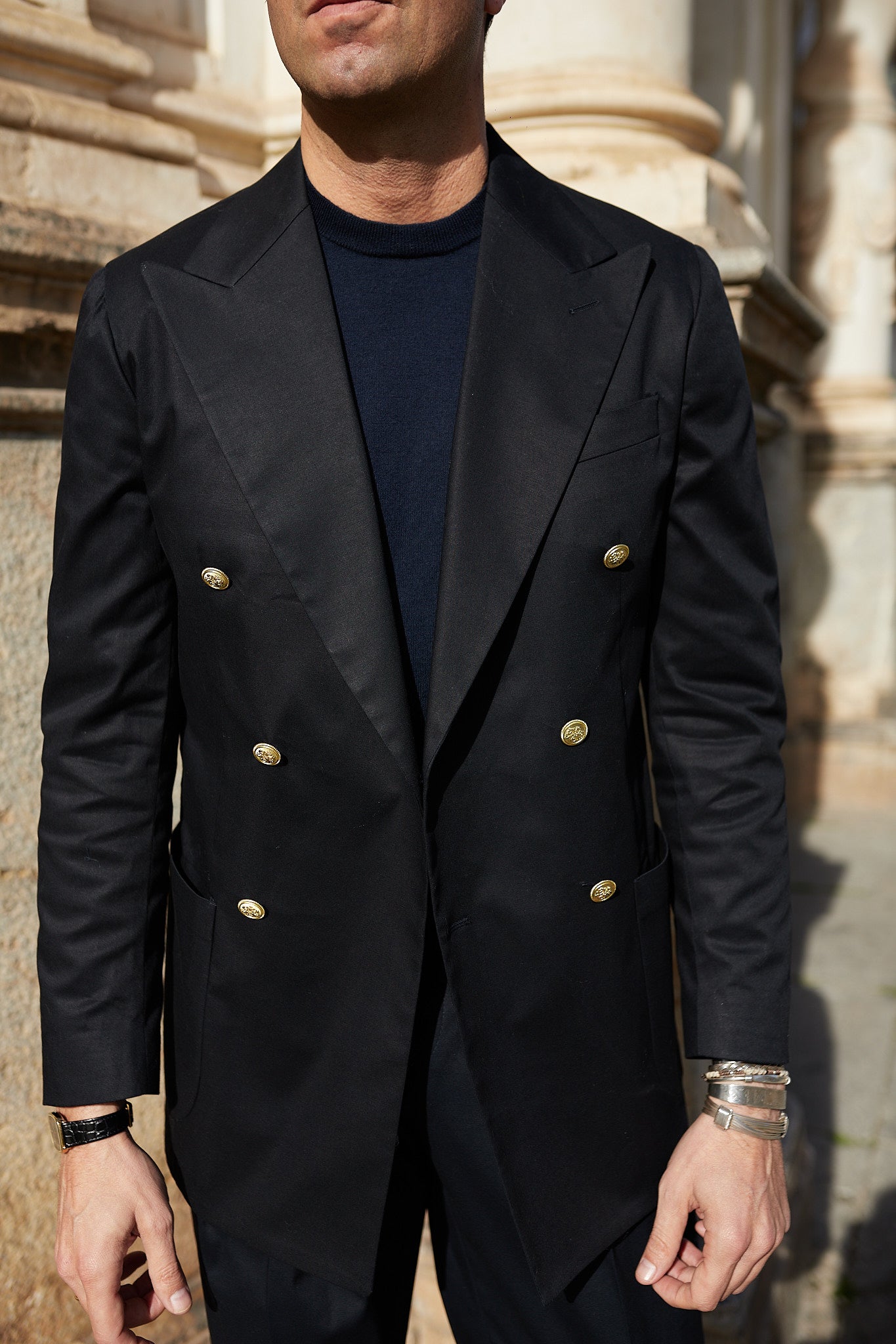 Americana Traje cruzado algodón azul marino
