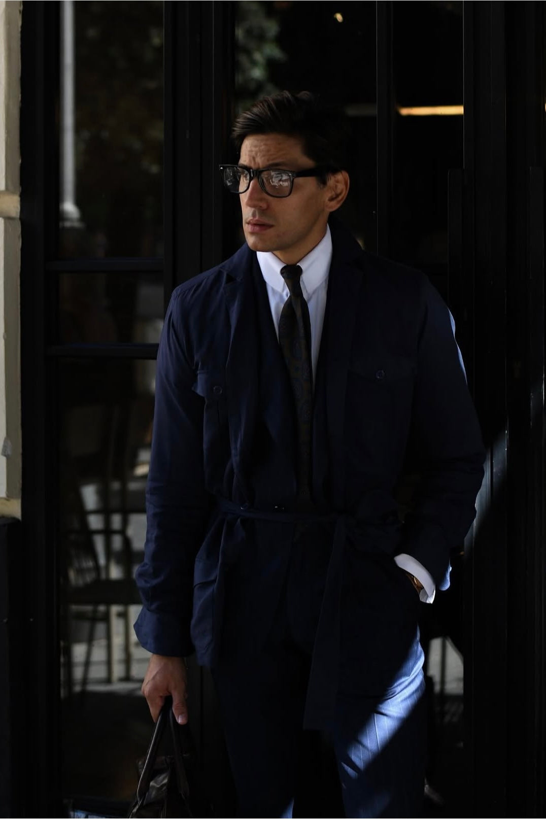 Camisa Sahariana lino azul marino