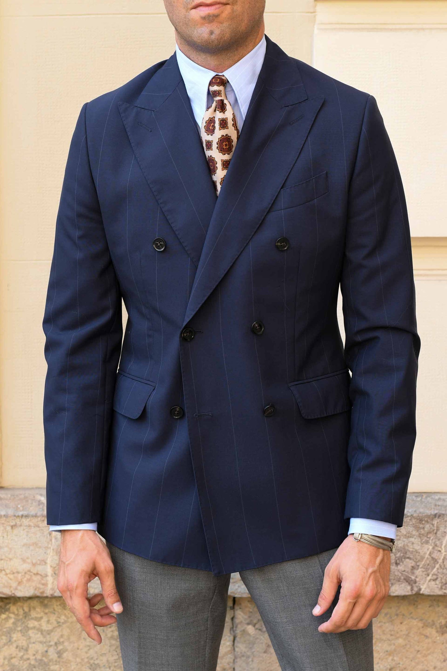 Camisa vestir azul rayas cuello inglés