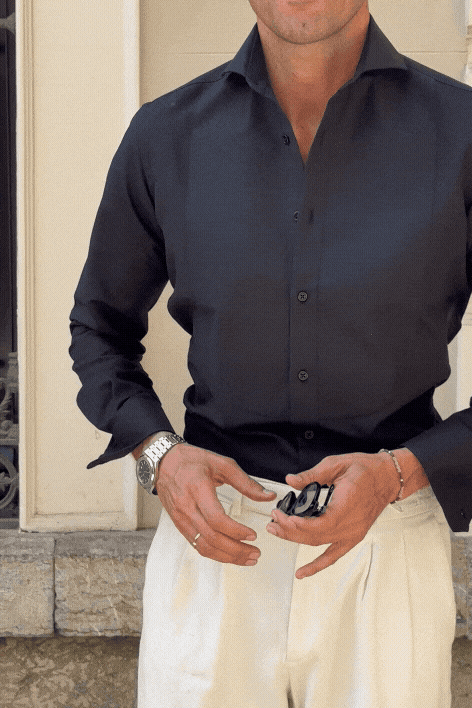 Camisa lino pechera negra