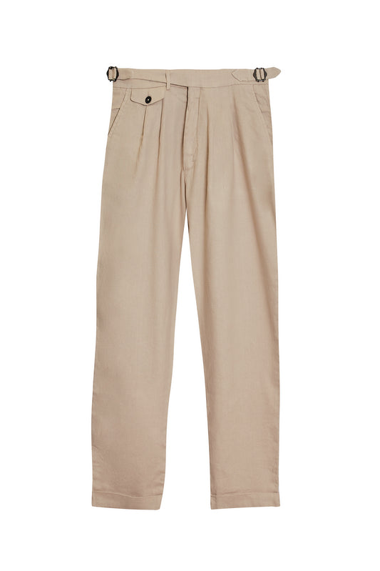 Pantalón pinzas lino fluido beige